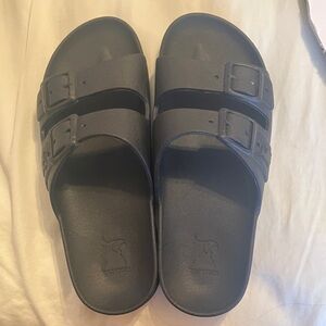 Black Slide Sandals with Dual Straps